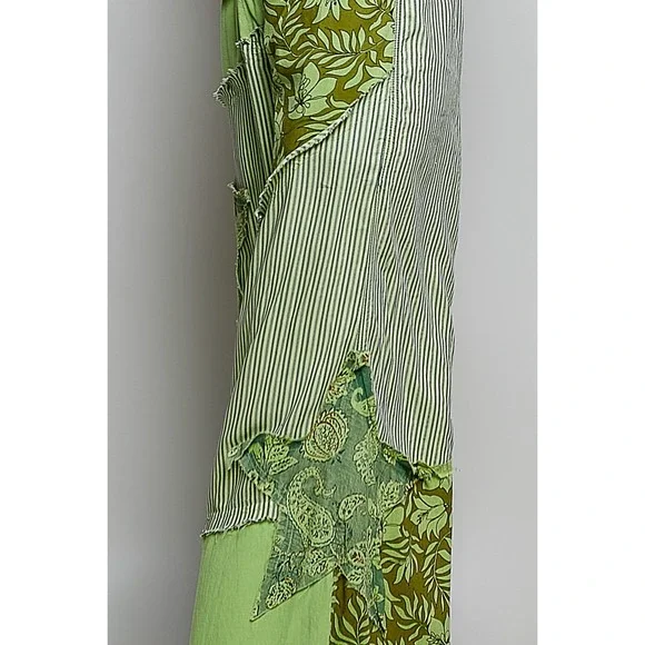 POL Green Patchwork Star Straight Leg Pants Floral Stripe Boho LARGE - Picture 7 of 7